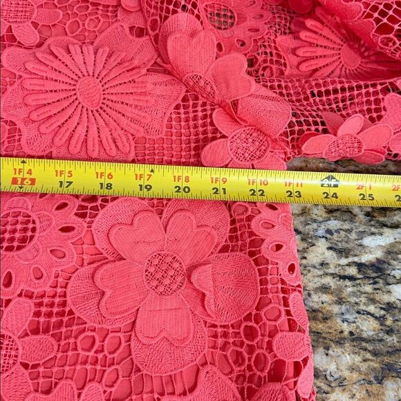 J. Marie The Seraphina Dress Coral Floral Lace Appliqué Crochet Sheer Overlay L - Picture 8 of 9